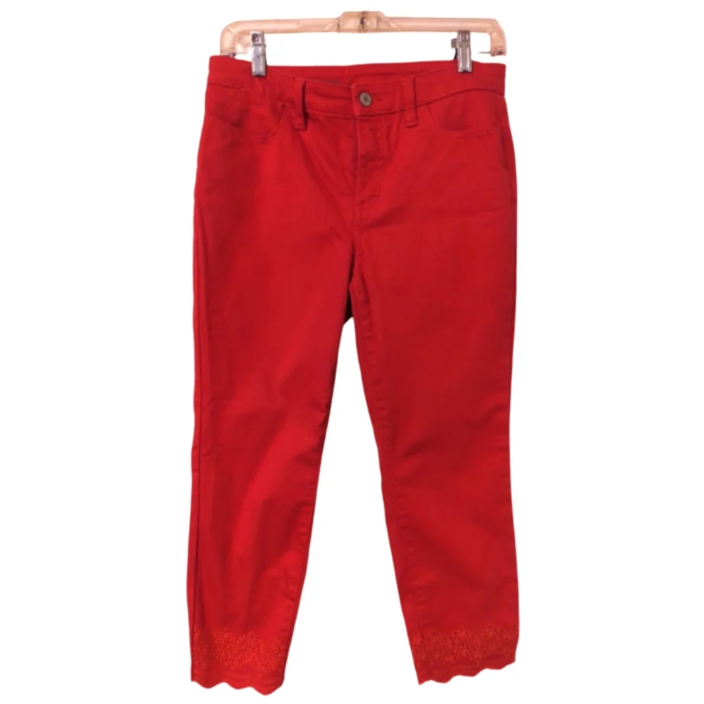 Talbots Red Denim Scalloped Ankle Pant Size 8P - Picture 4 of 11